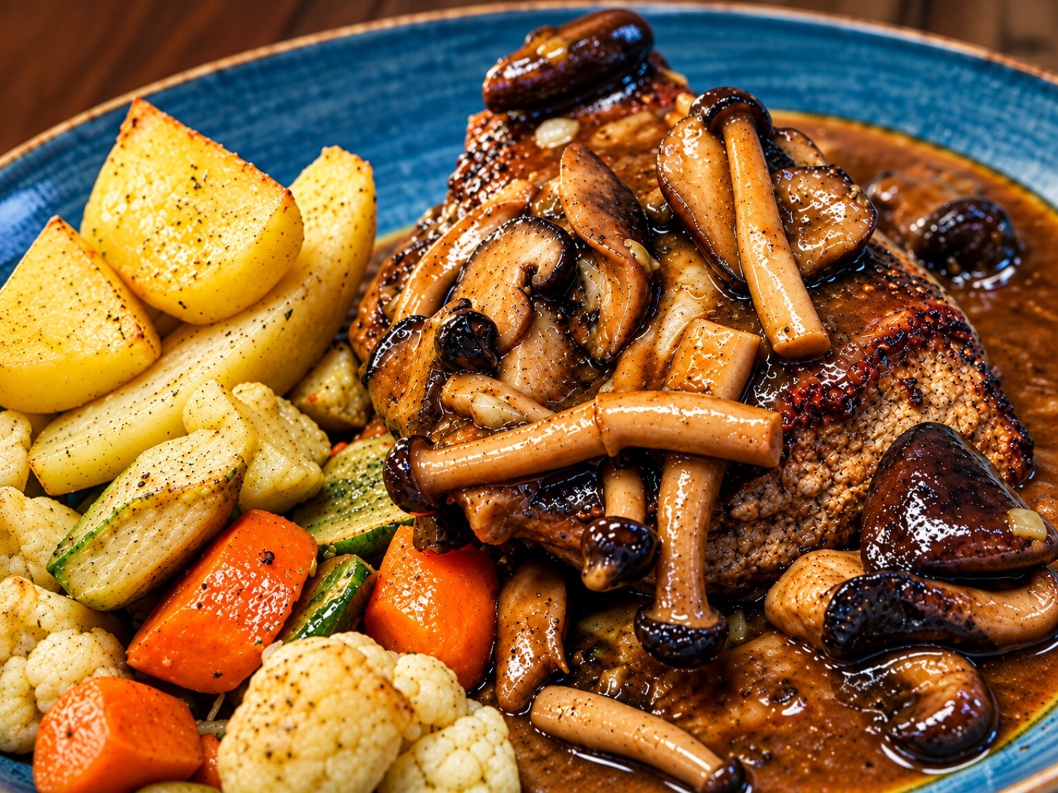 Carne con setas y verduras en Alecrim